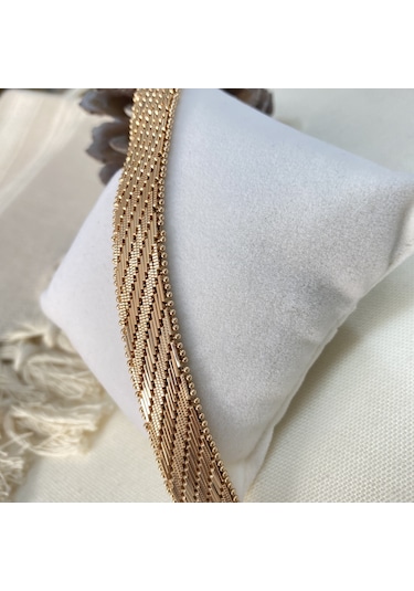 Trabzo Bileklik Kalın Ezme Yassı Model Çelik Kararmaz Xuping Vip S Rose Gold