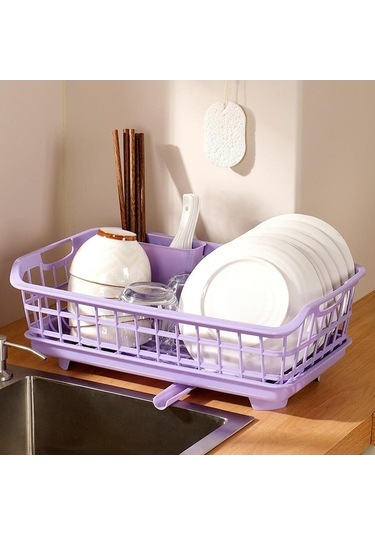Trendooze Menekşe Bulaşık Kurutma Rafı, Yemek Çubukları Kova Seti Menekşe