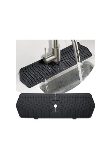 Yaleker Siyah Silikon Lavabo Su Dışarı Akma Engel Matı - Lavabo Ve Mutfak Tezgahını Kuru Tutar, Su Toplayıcı Ve Akıtıcı Özellikli Siyah