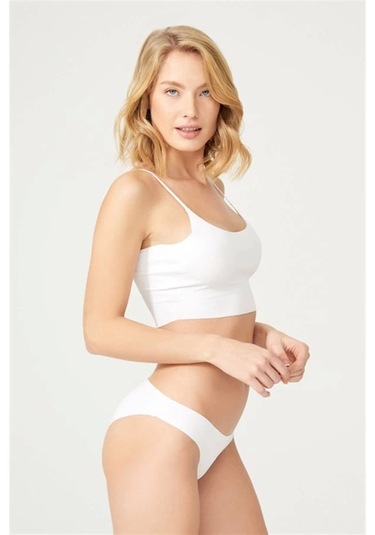 Cottonhill Siyah Klasik Basic Lazer Kesim Kadın Bikini Külot-0462 Beyaz Beyaz