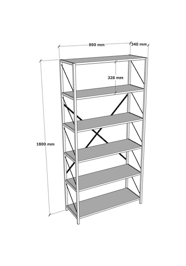 Dekoratif Metal Kitaplık 6 Raflı Kitaplık Dosya Rafı 180 Cm Beyaz