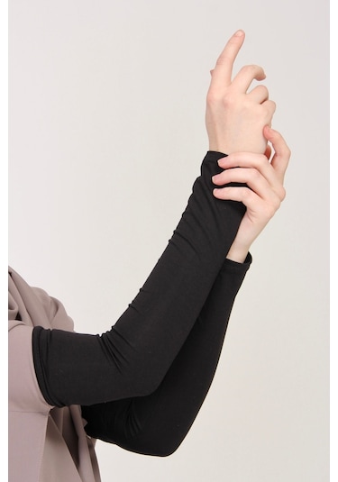 Likralı Kaymayan Kurtarıcı 1 Çift Tesettür Kolluk Siyah