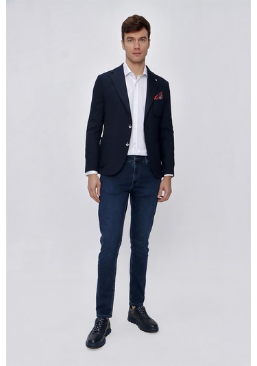 MORVEN  Erkek Lacivert Olga Örme Slim Fit Dar Kesim Torba Cep 6 D Lacivert