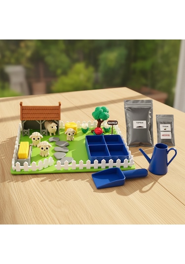 Kutpia Mini Bahçe Çocuk Oyun Ve Eğitim Seti 25x19cm - Sevimli Koyunlar Mavi