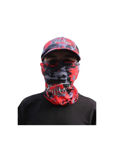 Captain Fisherman Style Camo Red Set Cap+eldiven+kolluk+buff Kırmızı