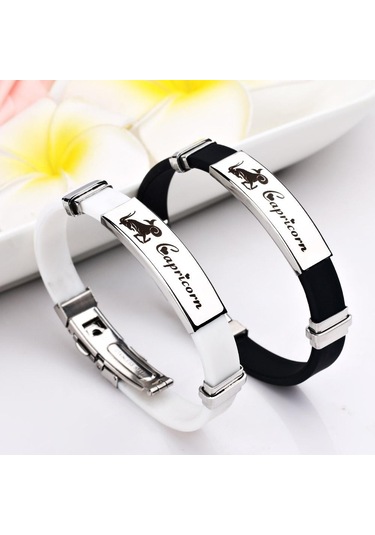 Beyaz Charm Takı Paslanmaz Çelik 12 Takımyıldızları Kadınlar İçin Silikon Manşet Bilezikler Capricorn Beyaz