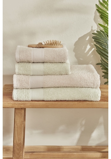 Karaca Home Sarah Anderson Alven 4 Parça Hamam Seti Yeşi-bej 160.22.08.0059 Bej - Yeşil