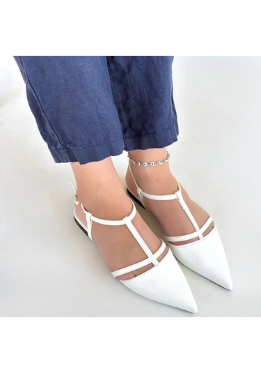 Canca Beyaz Rugan Babet Ayakkabı Çok Renkli