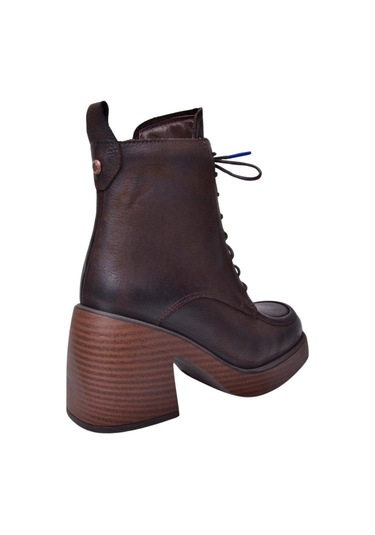 Mammamia D24kb-4615 Platform Topuklu Kadın Deri Bot Kahve Nubuk