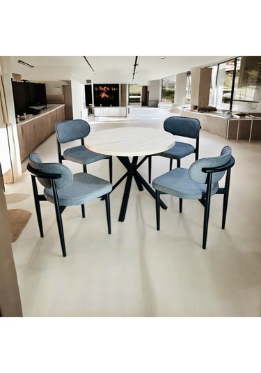 Yeliz Mutfak Masa Takımı 4 Kişilik Sarı Mermer Desenli Yeliz009 Açık Gri