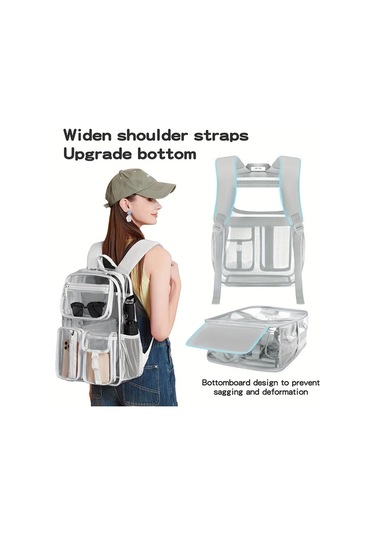 Honeybeeshop Mor Cuangel Sağlam Şeffaf Sırt Çantası Büyük Kapasite Okul Spor Seyahat Çantası Mor