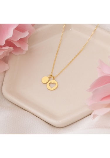 Dkmn Gümüş Yuvarlak İçi Boş Kalp Kolye