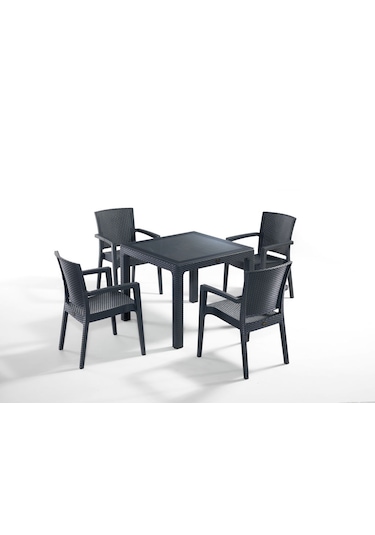 4 Kişilik Antrasit Rattan Bahçe Masa Sandalye Takımı - 90x90 Cm Ş Antrasit