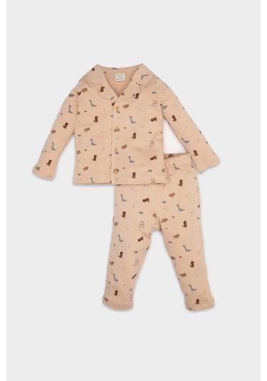 DeFacto Erkek Bebek Pijama Takımı Dinazor Desenli Uzun Kollu Penye Üst Beli Lastikli Uzun Alt D6811A5NSBG390 Bej DeFacto Erkek Bebek Pijama Takımı Dinazor Desenli Uzun Kollu Penye Üst Beli Lastikli Uzun Alt D6811A5NSBG390 Bej