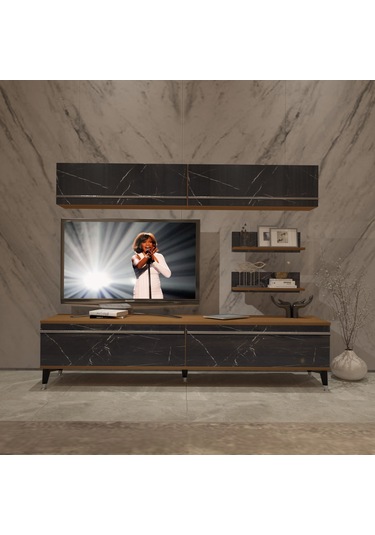 Decoraktiv Eko 5 Mdf Std Silver Tv Ünitesi Tv Sehpası Ceviz - Siyah Mermer