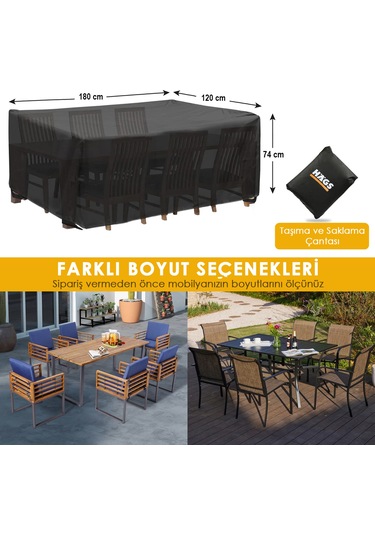 Haegs Bahçe Mobilyası Örtüsü, 180-120-74cm, Ağır Hizmet Oxford Kumaş, Su Geçirmez, Dış Mekan Veranda Masa Örtüsü, Havalandırmalı Masa Ve Sandalye Koruma Kılıfı - Gri