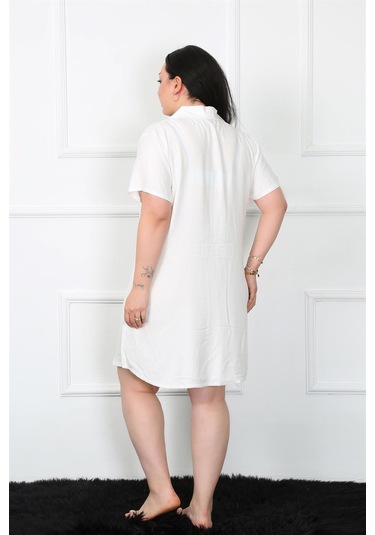 Akbeniz Büyük Beden Dokuma Düğmeli Beyaz Tunik Gecelik 1022-beyaz Beyaz