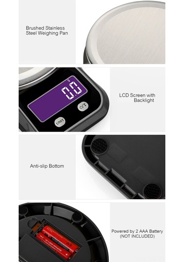 Ximistore9 "paslanmaz Çelik Mutfak Terazisi - 5kg Kapasiteli, Hassas Ölçüm, Lcd Ekranlı" Siyah