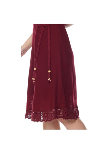 Şile Bezi Bordo Askılı Kemerli Elbise Bordo
