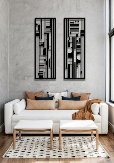 Modern Stil 2 Li Metal Duvar Dekoru Seti 75x27