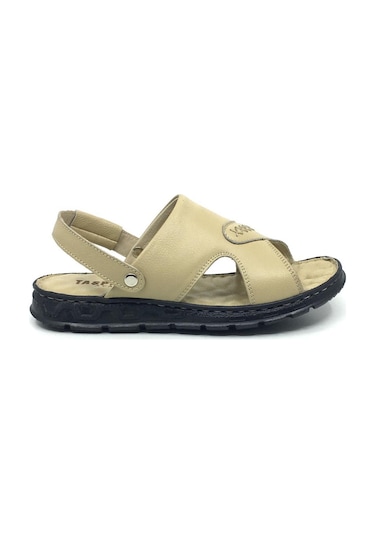 Taşpınar 303 %100 Hakiki Deri Ortopedik Erkek Yazlık Rahat Terlik Sandalet 40-45 Bej