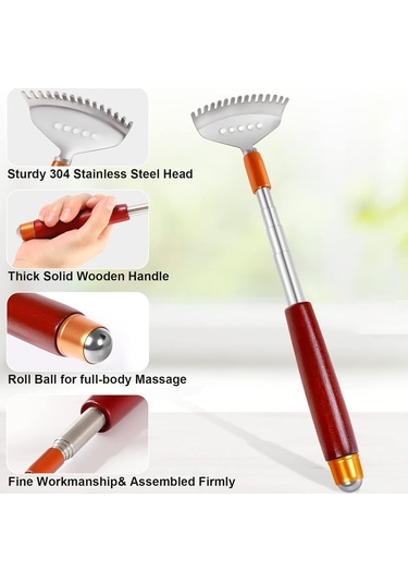 Kadınlar Ve Erkekler İçin Uzun Ahşap Saplı Teleskopik Sırt Kaşıyıcı, Masaj Silindiri, Çelik Pençe, Baş Ve Yüz İçin Taşınabilir Sırt Masaj Aleti Çok Renkli
