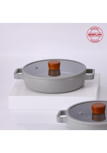 Neoflam Fika Cam Kapaklı Alüminyum Sahan 22cm Gri