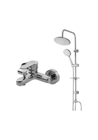Newarc Domino Duş Ünitesi + Banyo Bataryası Set 440615-971511 Krom