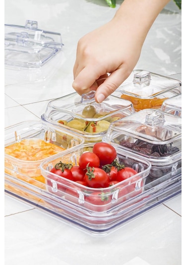 Akrilik Şeffaf 6 Lı Kapaklı Kahvaltılık Kahvaltı Seti & Saklama Kabı Cam Değildir Şeffaf