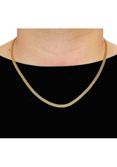 Gold Hasır Örme Çelik Zincir Erkek Kolye 65 Cm 5mm Gold