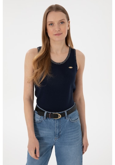 U.S. Polo Assn. Kadın Lacivert Bisiklet Yaka Triko Tişört 50306480-VR033
