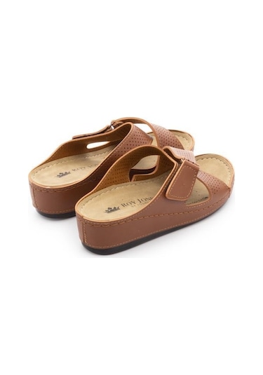 Roy Jones Kadın Ortopedik Çapraz Cırtlı Ayarlanabilir Üst Detay Konfor Modeli Günlük Terlik Yumuşak-kahve Kahverengi
