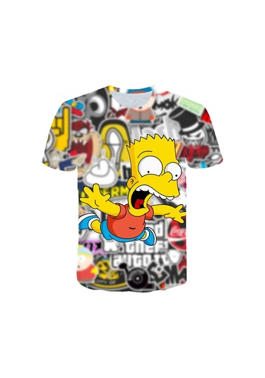 Disney Simpsons Karikatür Baskı Erkek T-shirt Yazlık Kısa Kollu Rahat Teegri Gri