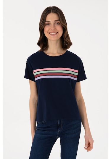 U.S. Polo Assn. Kadın Lacivert Bisiklet Yaka Tişört 50308639-VR033