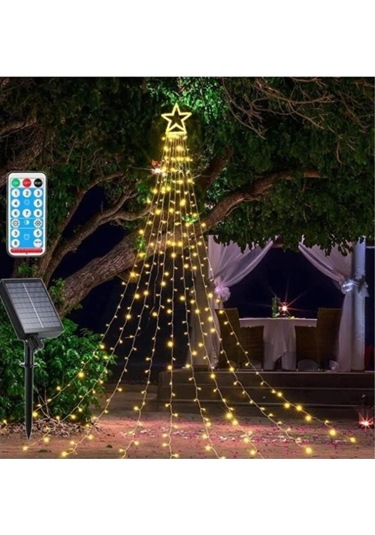 Yıldız Sarı Tepe Güneş Enerjili Solar Led Işık Yılbaşı Led Işık Sarı