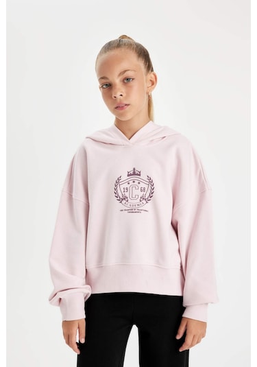DeFacto Kız Çocuk Oversize Geniş Kalıp Kapüşonlu İşlemeli Kalın Sweatshirt D2885A824WNPN440