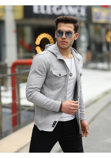 Gri Renk Kapüşonlu Kot Ceket Gri