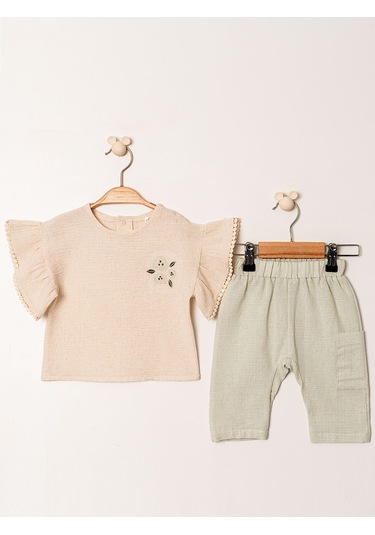 Kd53403 Şile Bezi Nakışlı Bluz & Pantolon Takım 6-36 Ay Mint