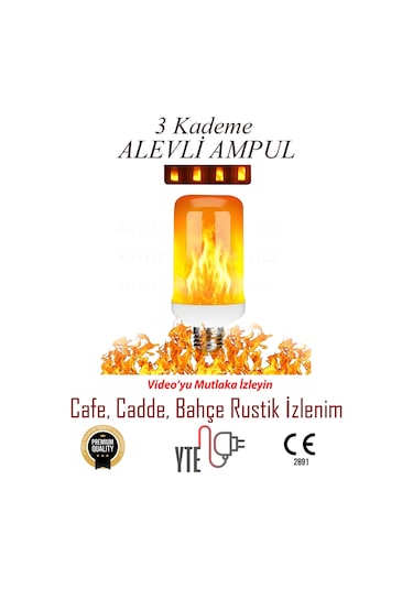 Alev Ampul 3 Kademeli Cafe Bahçe Cadde Rustik Görünüm İçin 5 W