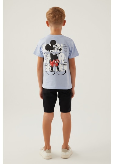 Mickey Mouse Stıl Mavi Erkek Çocuk Bermuda Takım 5274-42764 Mavi