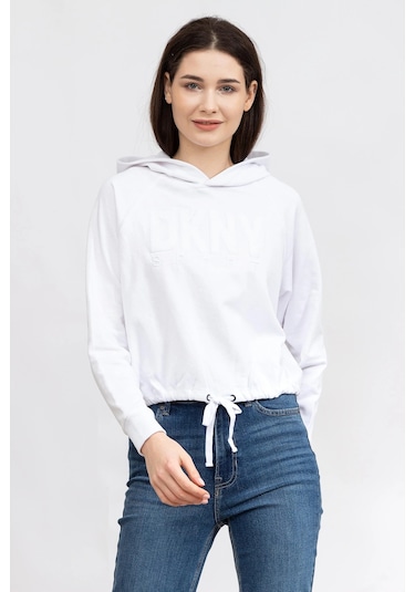 Terry Kadın Kapüşonlu Sweatshirt Beyaz