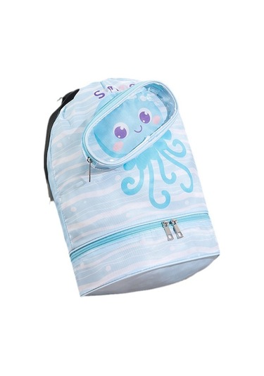 Fastbuy Geniş Açık Mavi Spor Çantası, Su Geçirmez, Ayakkabı/yüzlük Bölümü Varsa, Portatif Mavi Ahtapot Desenli Açık Mavi