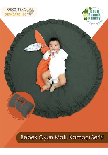 Mordesign Bebek/çocuk Oyun Halısı, Yenidoğan Emekleme Pedi, Aktivite Matı, Çok Amaçlı Minder, Kampçı Serisi 110 X 110 Haki