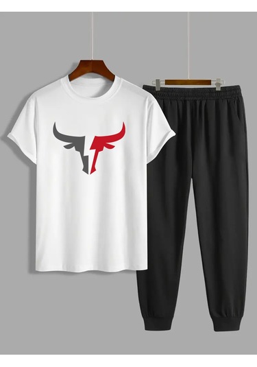 Unisex Boğa Baskılı Eşofman Takımı Beyaz