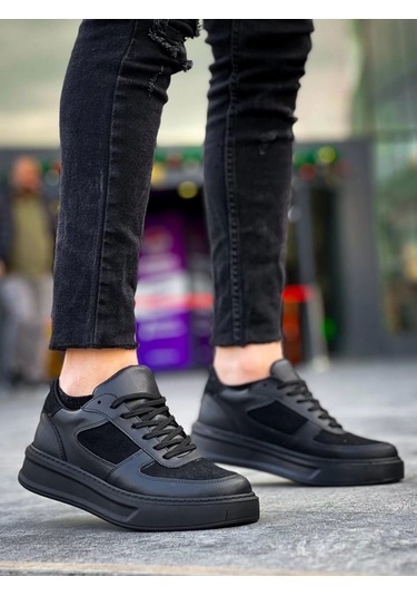 Kb-x8 Kuback Siyah Cilt Siyah Süet Detaylı Siyah Yüksek Taban Günlük Spor Ayakkabı Siyah1