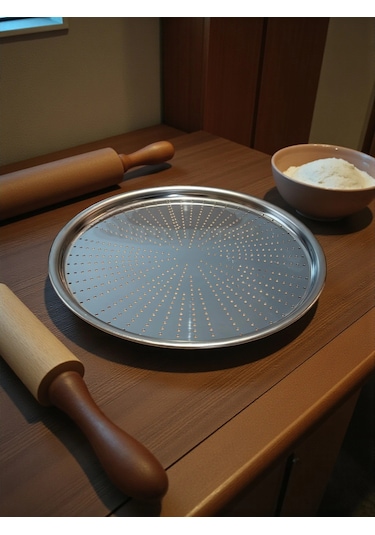 Paslanmaz Çelik Delikli Pizza Fırın Tepsisi Lahmacun Fırın Tepsisi 28 Cm Çok Renkli