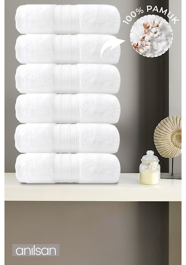 6'lı Beyaz Bordürlü El Havlusu - 50x90 Cm, 250 Gr, %100 Pamuk, Spa Ve Otel Havlusu Beyaz