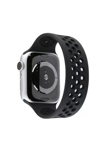 Newface Apple Watch Uyumlu 38mm Ayarlı Delikli Silikon Kordon - Siyah-siyah