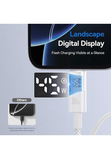 Baseus Display Cbtx00w Type-c'den Type-c'ye Hızlı Şarj Kablosu, Uzunluk:2 M Cbtx