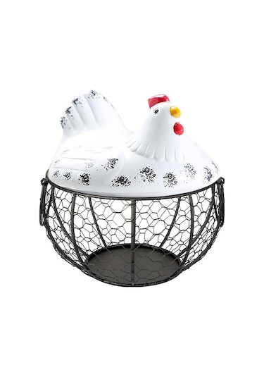 Tongxida Tavuk Figürlü Yumurta Tutucu Mutfak Sepet Beyaz-siyah Beyaz - Siyah